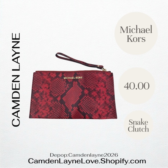 Michael Kors Red Snake Print Clutch - Picture 1 of 5
